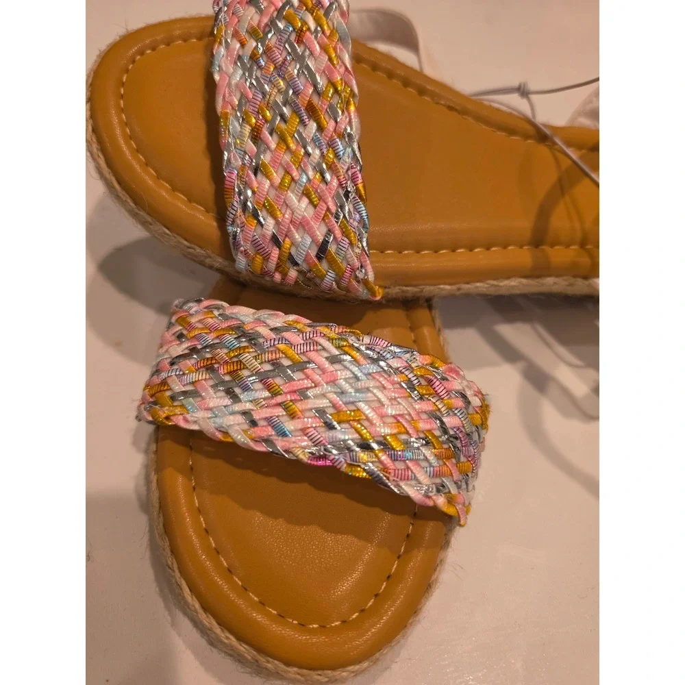 Jellypop Kids Woven Espadrille Sandals White Multi Color Metallic Size 4 Flat